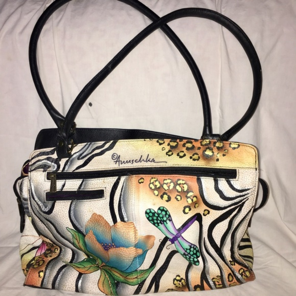 SOLD! Anuschka Safari Tote - Dragonflies & Flowers